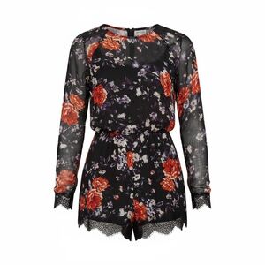 Floral Black Jumpsuit with Lace Trim